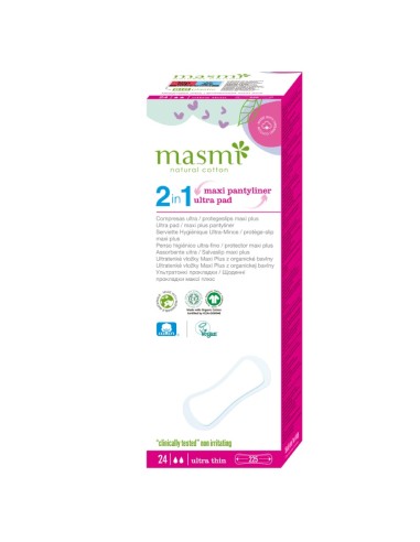 Protegeslips 2 en 1 Maxi Plus / Compresa Ultra Masmi Natural Cotton 24U