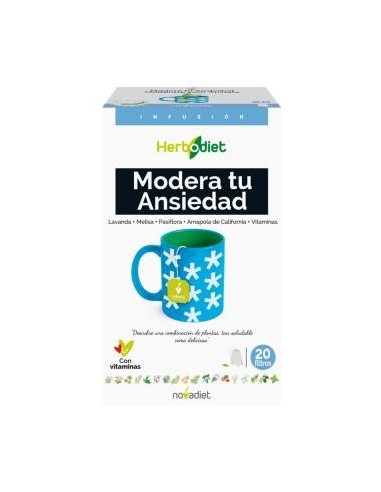 Pack 3x2 Herbodiet Modera Tu Ansiedad Envase de 20 bolsitas filtro de 1,5 g. de Novadiet