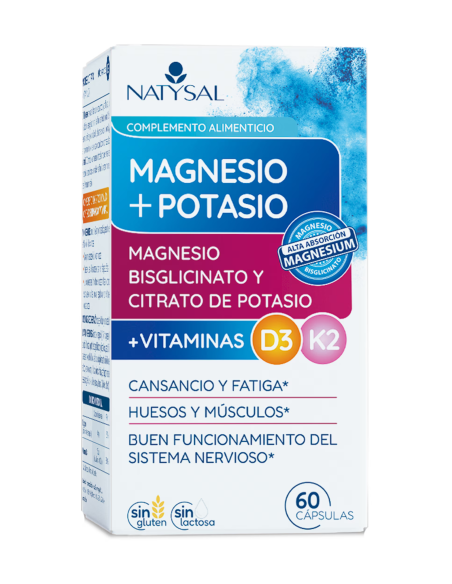 Magnesio, Potasio, D3 y K2 Natysal  60 Cápsulas Saludables