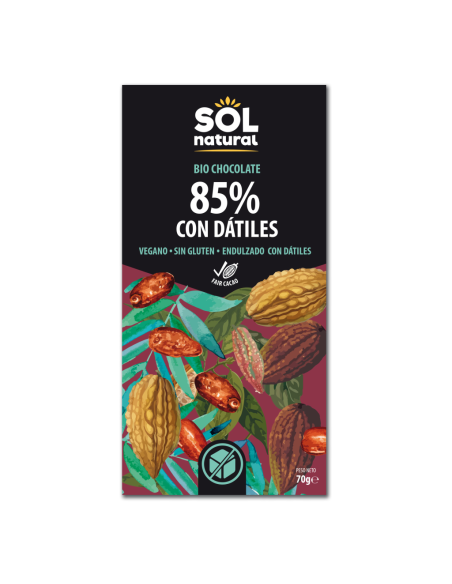 Pack 10 Uds. Tableta Chocolate Dark 85% Con Dátiles Bio 70 g  de Solnatural