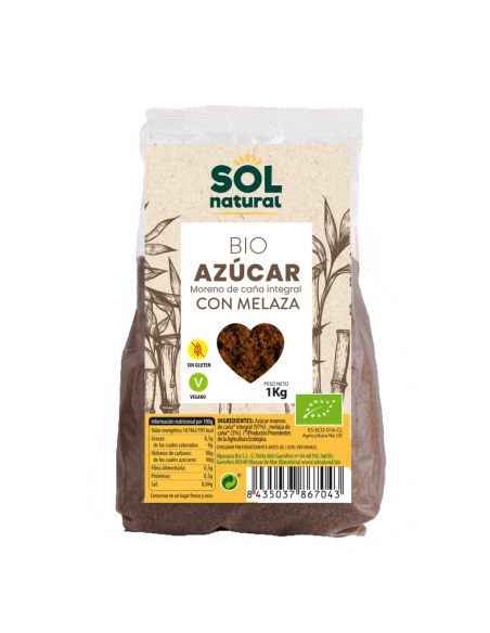 Pack 12 Uds. Azúcar Moreno De Caña Integral Con Melaza Bio 1 Kg  de Solnatural