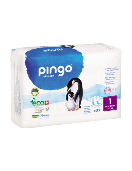 Pañales T1 Recien Nacido 2-5 Kg Bio, 27 Uds de Pingo