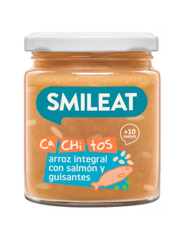 Tarrito Con Cachitos De Arroz Con Salmón Y Guisantes Bio, 230 G de Smileat