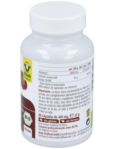 Reishi 80 Cápsulas  Bio Sg Vegan Raab Vitalfood