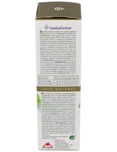 Aceite Veg.Extra Alimenticio Comino Negro 100Ml. de Esential Aroms