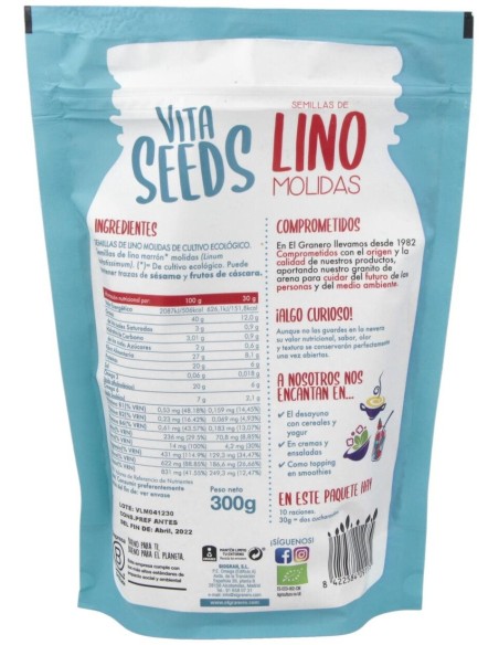 Vitaseeds Lino Molido Bio, 300 G de El Granero Integral
