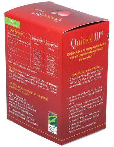 Quinol10®-50mg. 90. Caja con 90 cápsulas de 50mg de Ubiquinol (en blíster)